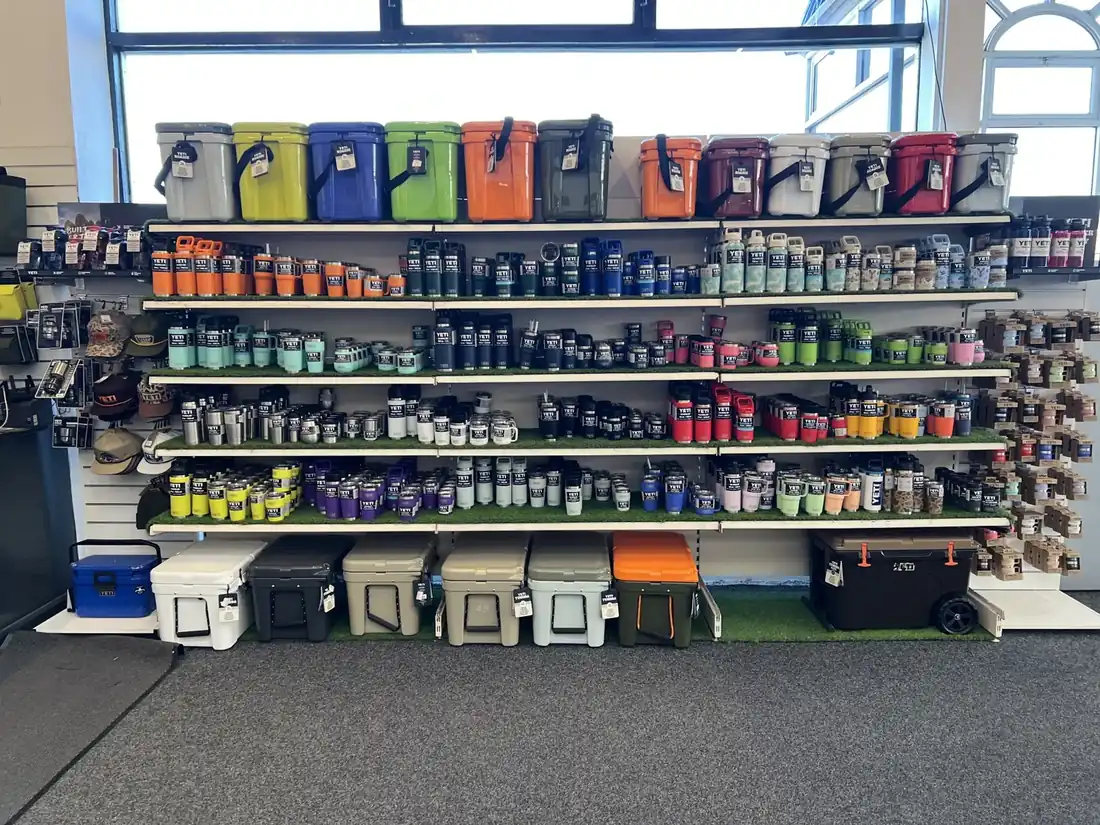 Genuine YETI Newcastle showroom displaying Rambler drinkware, coolers and outdoor equipment at Sandy Lane