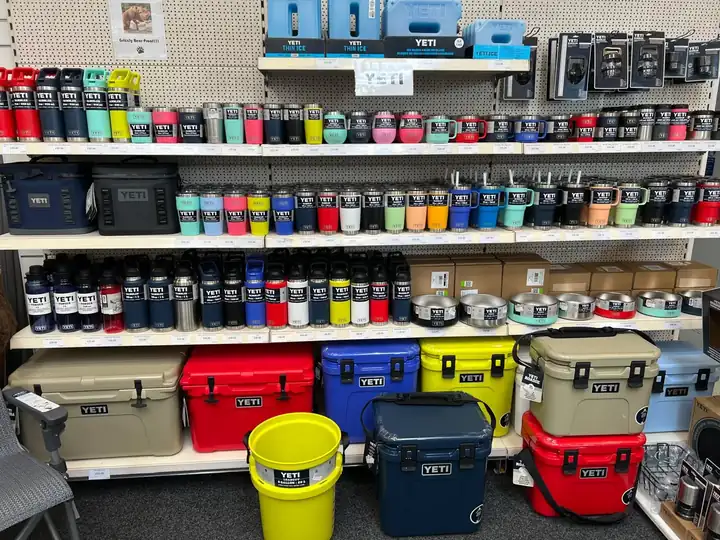 Colourful YETI Rambler tumblers, bottles and mugs on display in Newcastle
